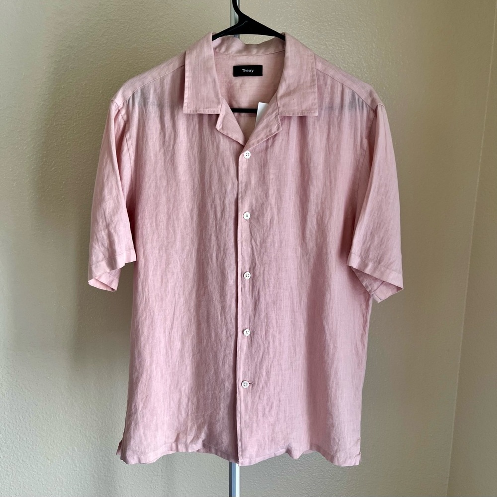 Theory Daze Viola Precise Linen Button Front Short Sleeve Shirt Size S NWT